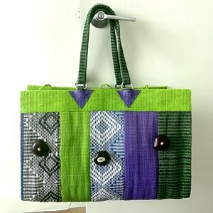 Large Handwoven Recycled Plastic Tote Artisan Colorful‎ Beach Summer Bag